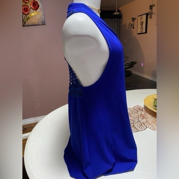 Wanderlust royal blue long crochet detail vest sweater Y2K Sz L - Picture 5 of 11